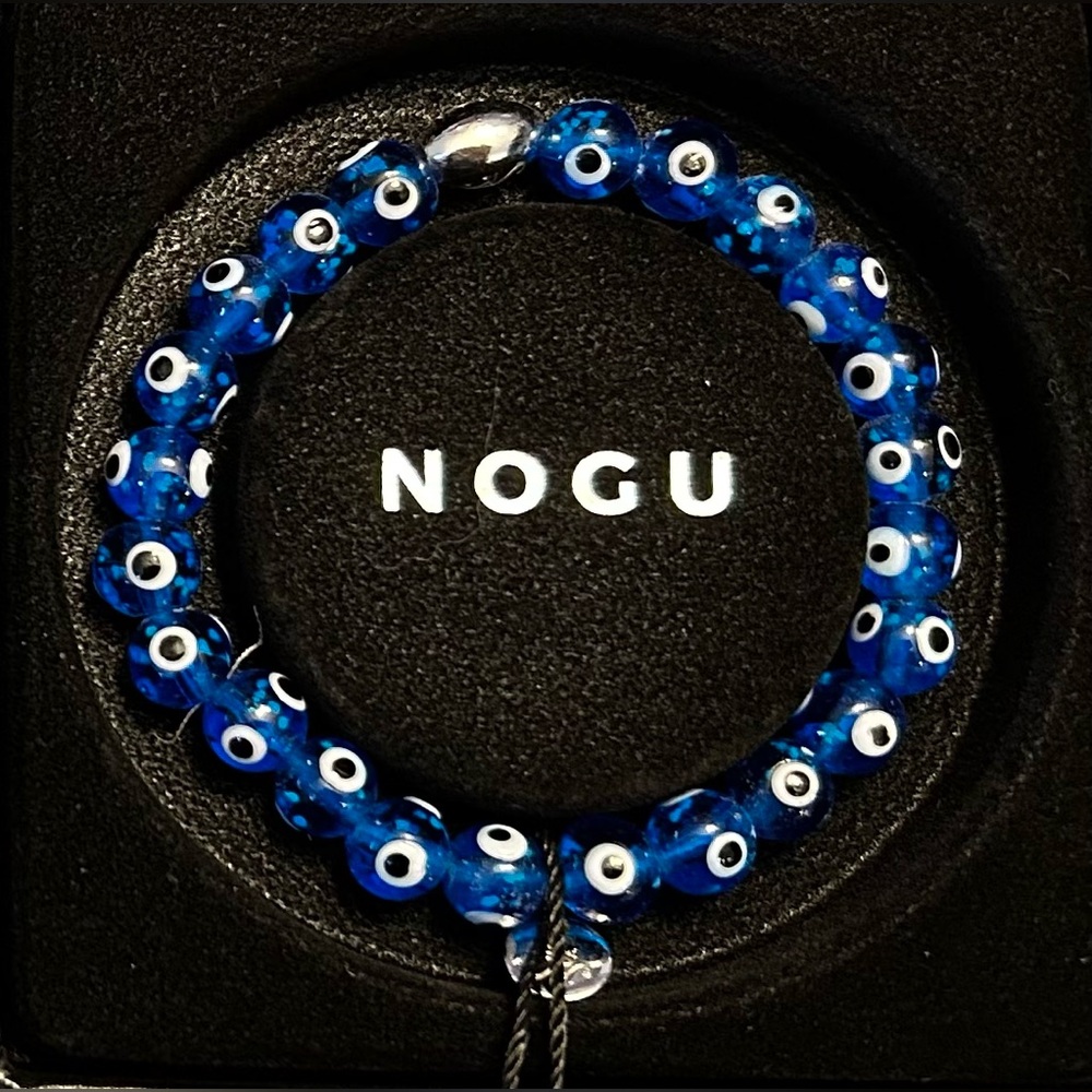 💙💙 NOGU Azul .925 Sterling Silver Firefly Glass Evil Eye Bracelet 💙💙